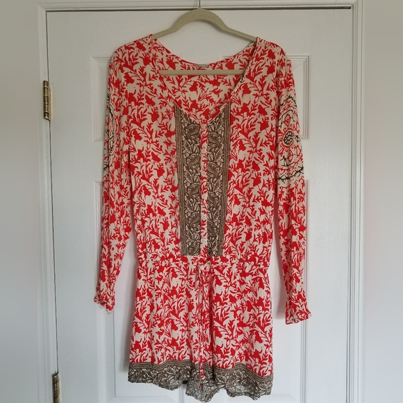 Free People Red Gray Floral Romper Size Small - Picture 2 of 14